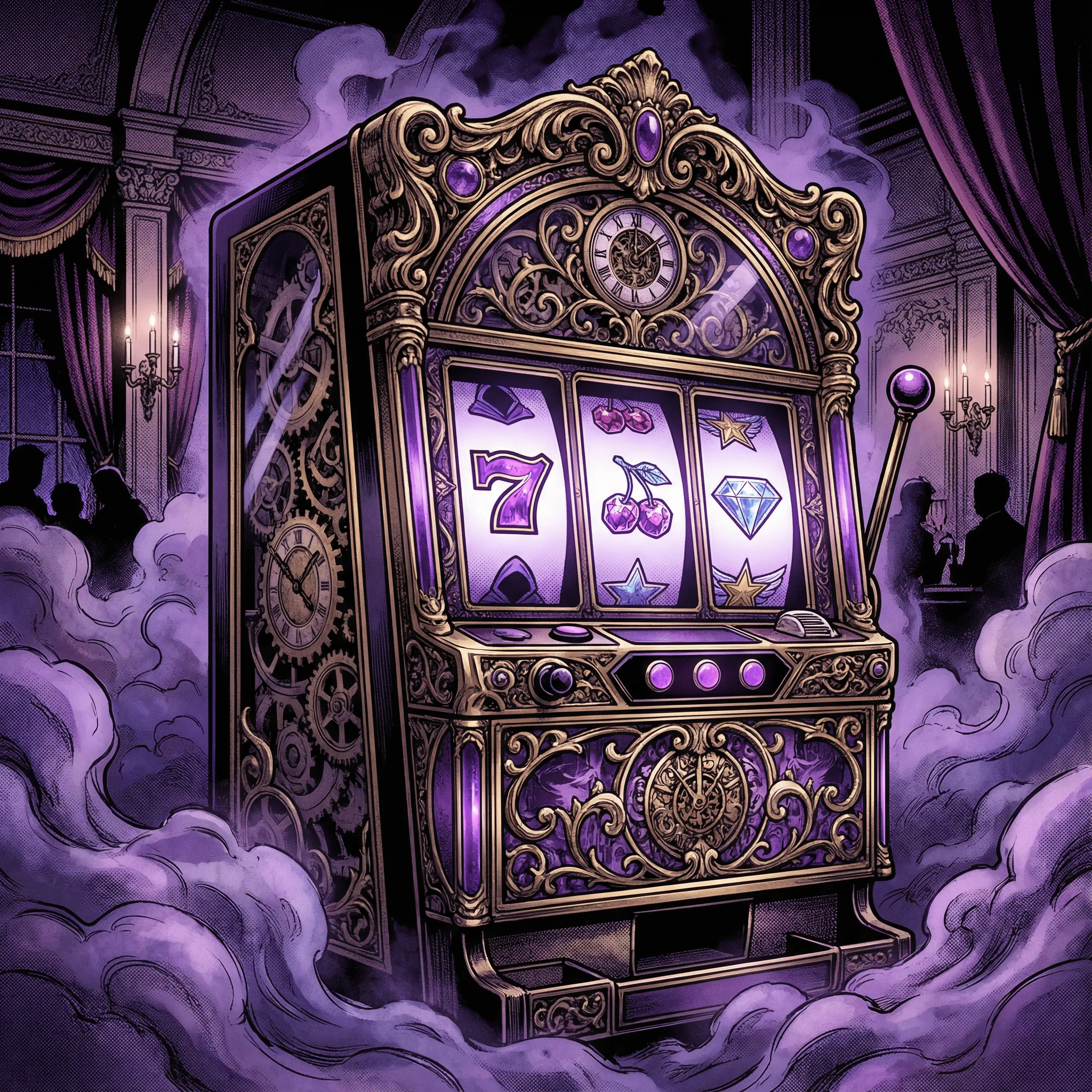 Caça-níqueis dourado com símbolos místicos